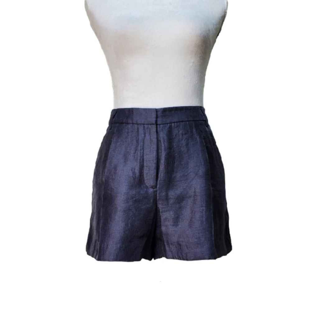 Loft Metallic Gray Shorts Pleats Pockets Size 6